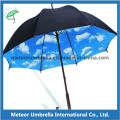 Wooden Shaft Straight Auto Open Cloudy Sky Inside Promotion Umbrella